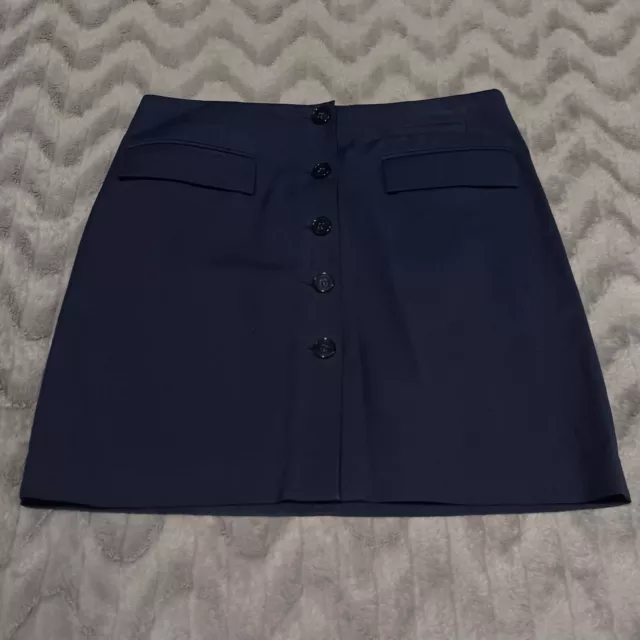 Theory Womens Size 10 Navy Blue Front Button Silk Blend Straight Pencil Skirt