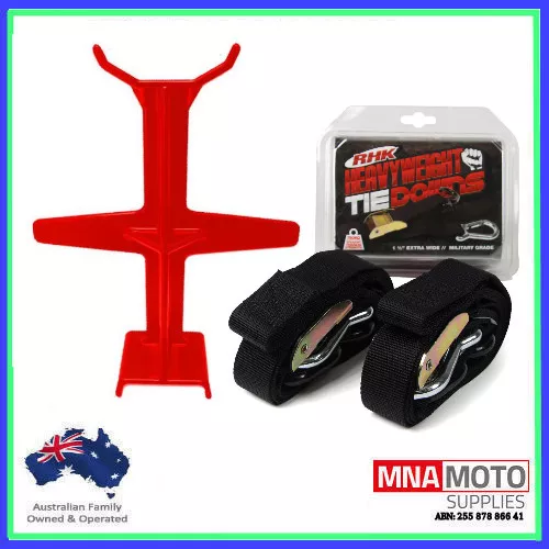 Rhk Heavyweight Ultra Wide Motorcycle Mx Tie Downs - Black + Brace Combo Red