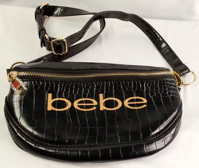 Bebe Josephine Croco Convertible Sling Belt Bag, Purse, Fanny Pack, Black NWT