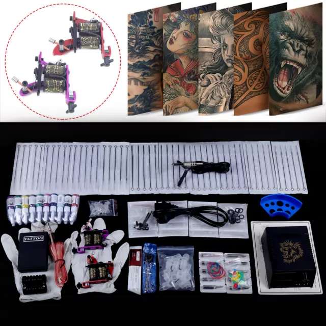 Komplett Set Anfänger Tätowierung Kit 2 Tattoo maschine Set 20 Inks Nadeln