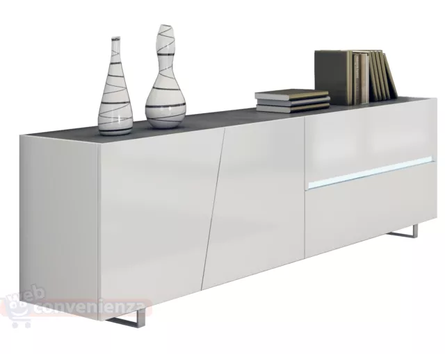 Madia Buffet Cooper Credenza Moderna Bianca in Kit di Montaggio Compreso di Luci