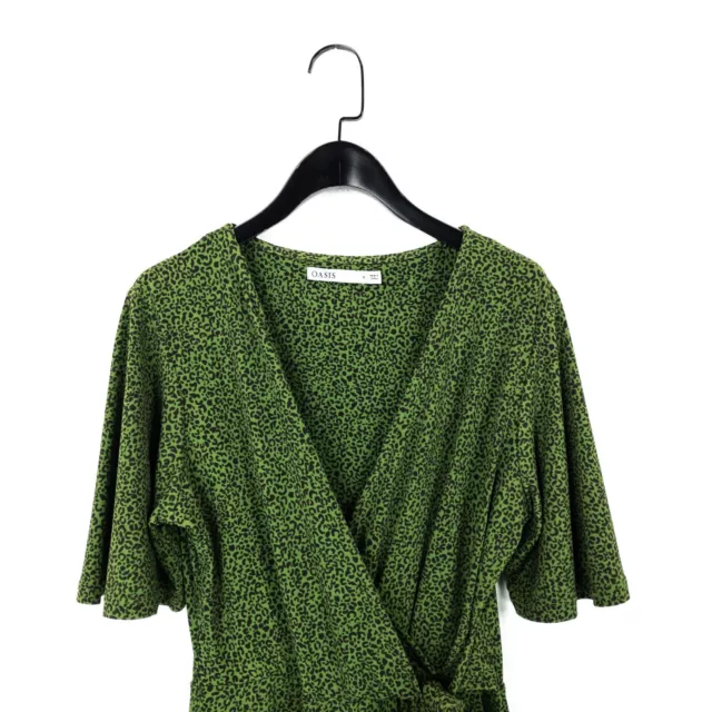 Oasis Green Grey Leopard Print Wrap Front Wide-Leg Culotte Jumpsuit - Size S 2
