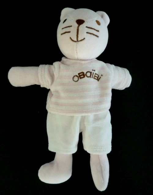 *. DOUDOU PELUCHE OBAIBI OKAIDI CHAT OURS ROSE RAYE BLANC MARRON SHORT 23c TBE