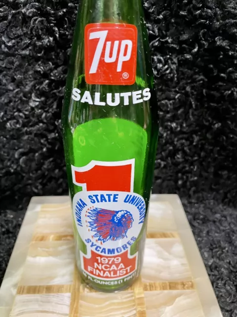 Rare Vintage 7up Souvenir Bottle IN State University Sycamores ‘79 NCAA Finalist