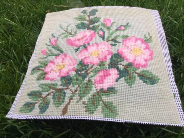 Vintage Tapestry Embroidered Picture Hand Stitch Embroidery Flowers Floral