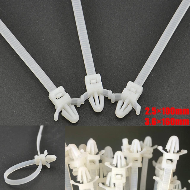 20-500PCS Push Mount Winged Cable Zip Ties Nylon Wraps Fixing 2.5×100 3.6×160mm