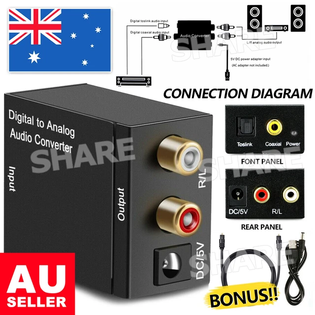 Optical Coax Coaxial Toslink Digital to Analog Audio Converter Adapter DAC RCA