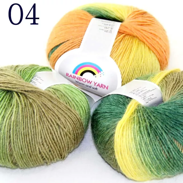 Sale 6Ballsx50gr Colorful Rainbow Rug Shawl Cashmere Wool Hand