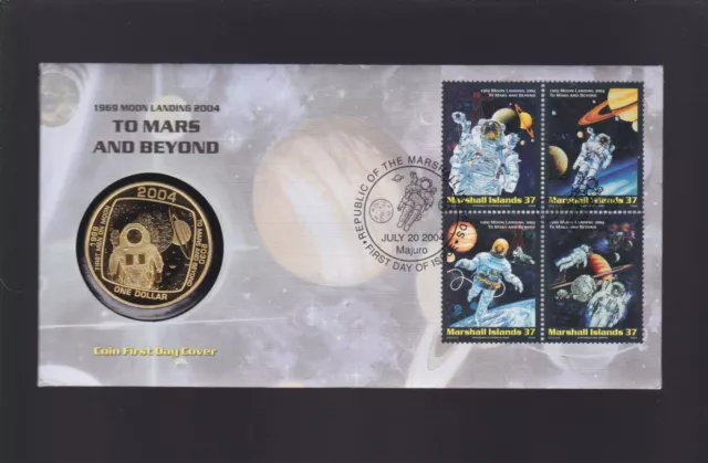 2004 Cook Islands $1 Coin 1969 Moon Landing to Mars & Beyond FDC First Men Moon