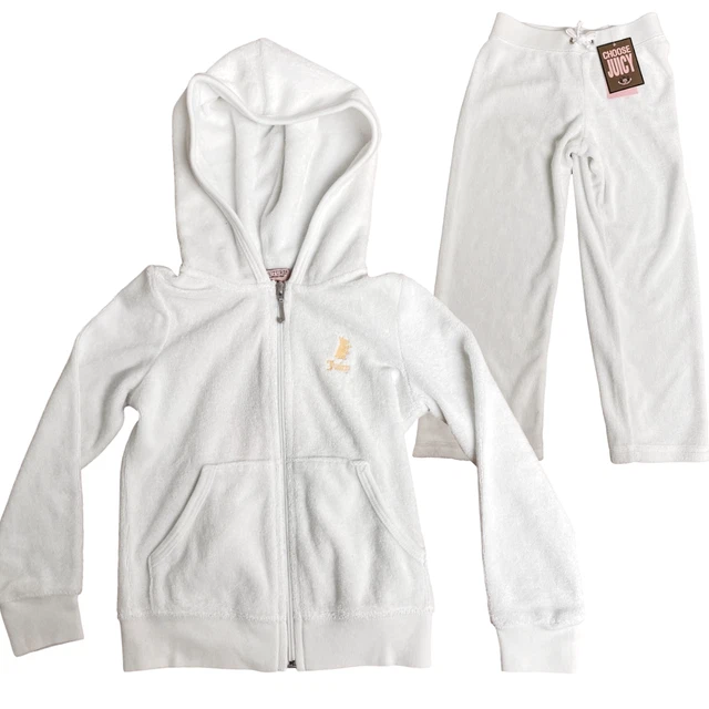 Felpa con cappuccio in velluto JUICY COUTURE per ragazze cerniera bianca top tuta inferiore set 2 pz età 4