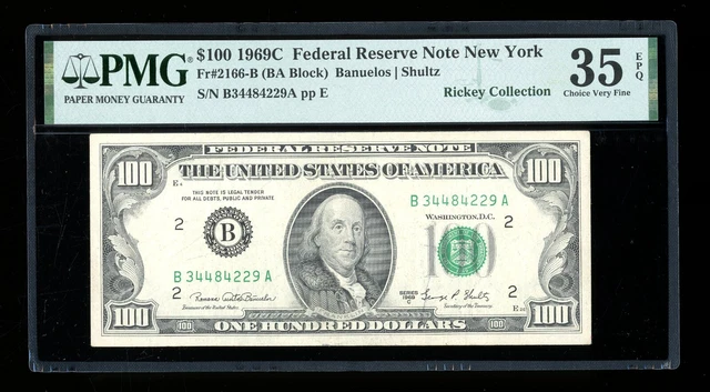 DBR 1969-C $100 FRN New York Fr. 2166-B PMG 35 EPQ Serial B34484229A