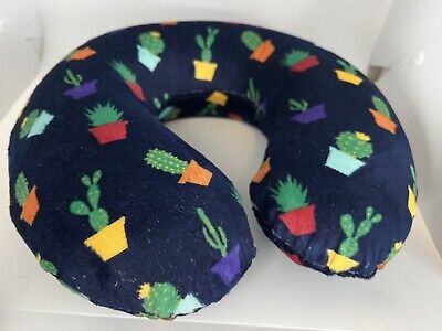 Travel Neck Airplane Pillow Memory Foam Neck Support Blue Cactus Print