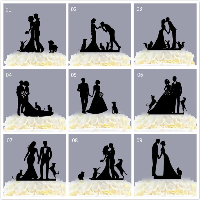 Topper Per Torta Da Sposi Personalizzato Con Cagnolino, Silhouette Mr & Mrs In Acrilico Nero Per Matrimonio O Fidanzamento - 4