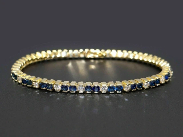 Round Cut Lab Created Blue Sapphire Tennis Women Bracelet 14K Yellow Gold Plated