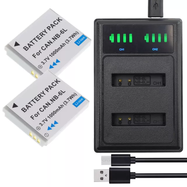 2x Battery +LCD Charger For Canon PowerShot D10 D20 D30 ELPH 500 HS S90 S95 S120