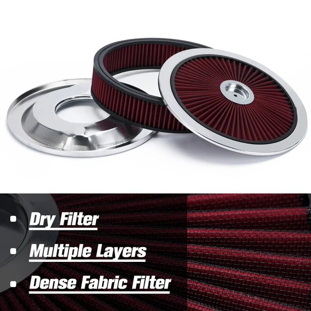 14x3" Red Chrome Washable Round Super Flow Air Cleaner With Raised Top 350 SBC