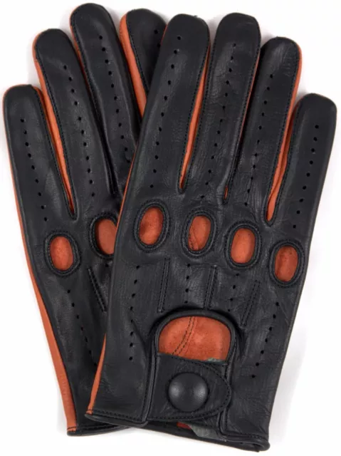 Riparo Genuine Leather Full-Finger Driving Gloves - Black/Cognac