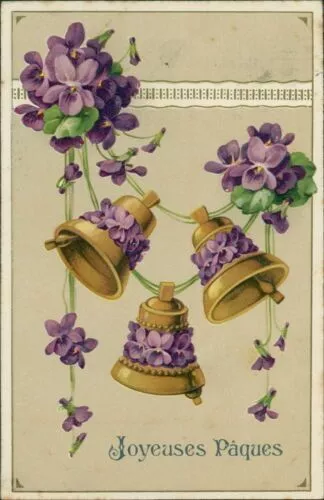 Ansichtskarte Prägekarte um 1910 (Nr.9888) Jugendstil Glocke Blumen Joyeuses