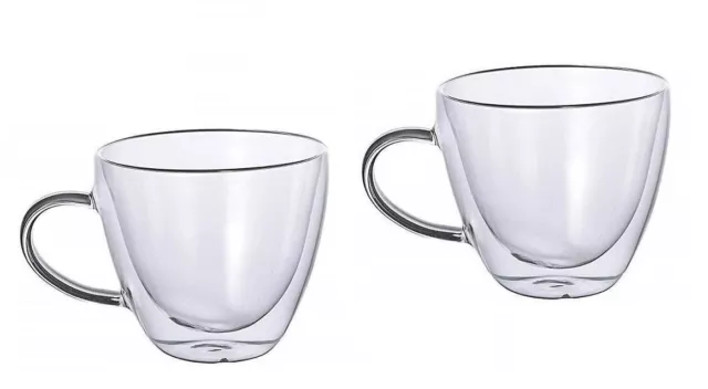 Set 2 pezzi tazza cappuccino senza piattino in vetro borosilicato termica casa c