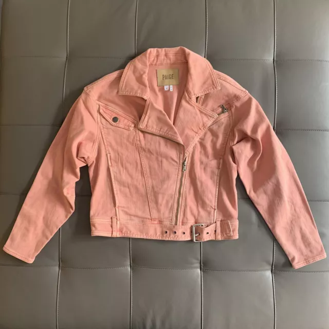 PAIGE Pink Denim Moto Jacket, Size Small, NWOT