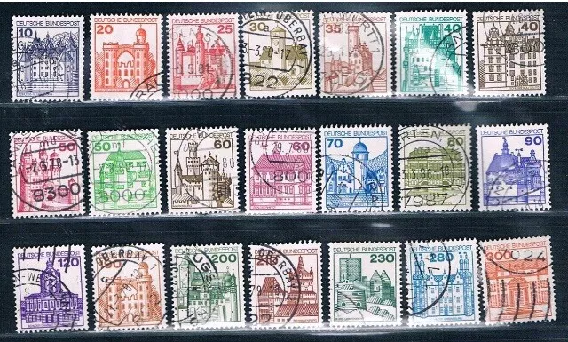 BRD 1977 - 82 : 21 Marken Burgen und Schlösser (kpl) , gestempelt, stamps used