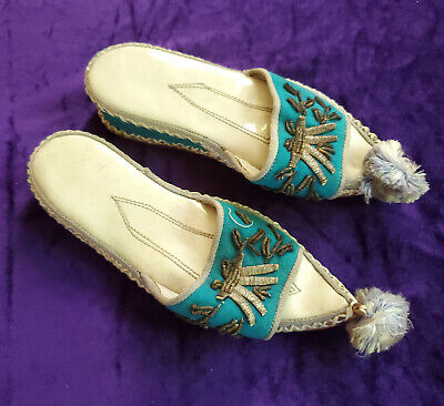 Vintage Turkish folk costume slipper shoes Bulgarian Balkan Ottoman embroidery