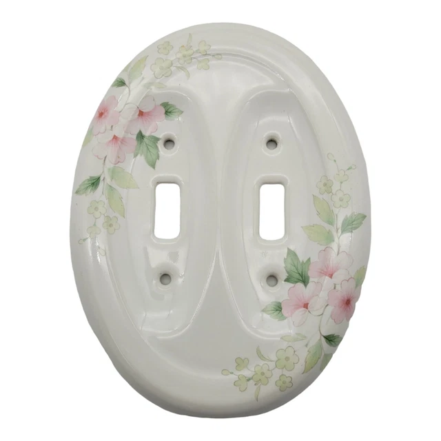 Porcelain Switchplate Outlet Cover Vintage Lenape Pink Blossom on Off White USA