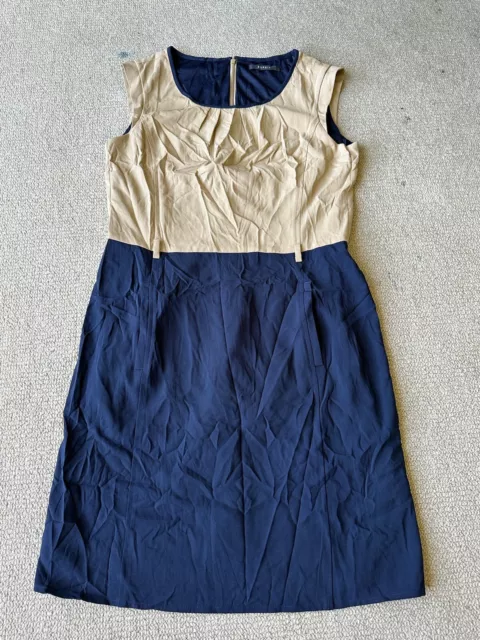 Esprit Navy & Beige Block Colour  Sleeveless Pencil Dress Size 10 Corporate