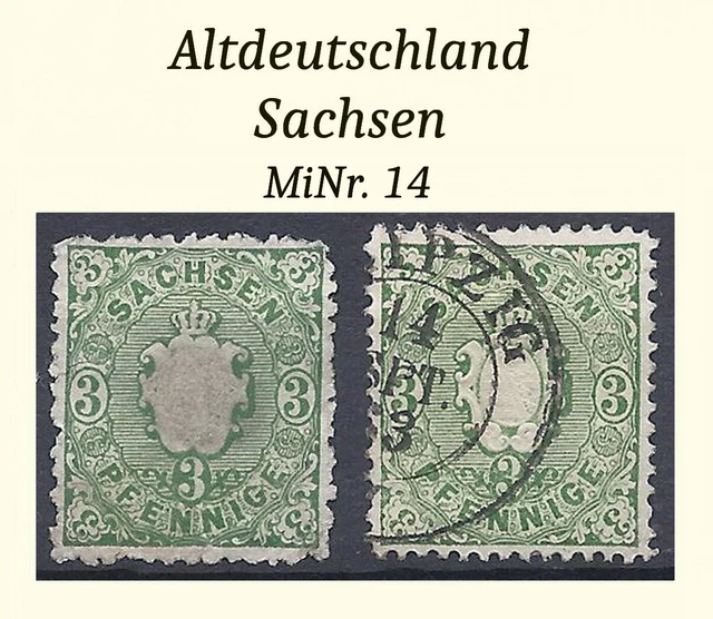 Altdeutschland Sachsen Lot 2 schöne Marken MiNr. 14, gestempelt + ungestempelt