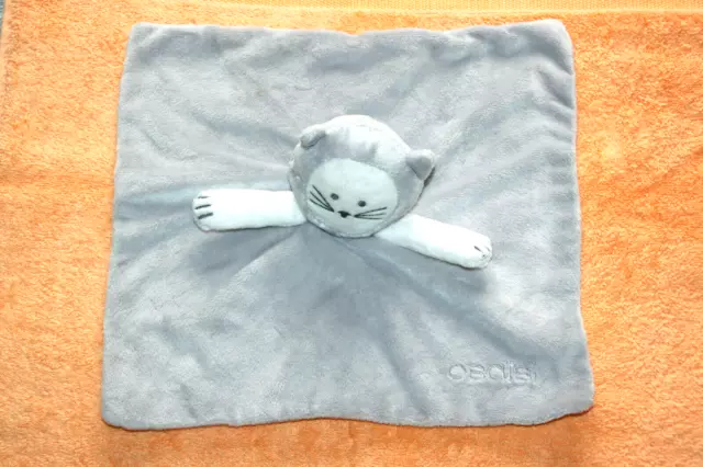 Obaibi Doudou Chat Plat Gris Blanc Raye Etat Neuf