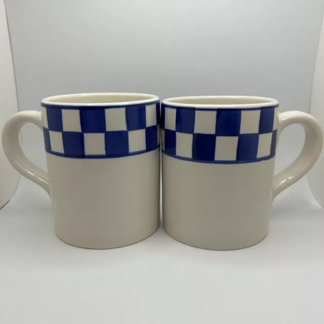 Coffee Mugs/Tea Cups Baum Bros Style Eyes Blue Checkered Set Of Two