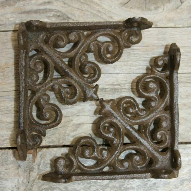 2 Antique Style Shelf Brace Wall Vintage Cast Iron Brackets Small 4" Corbels NEW