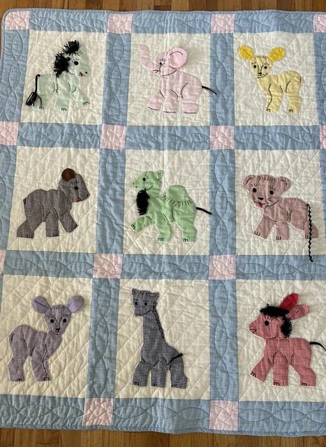 Aplique hecho a mano para bebé edredón cuna manta a cuadros animales de gingham