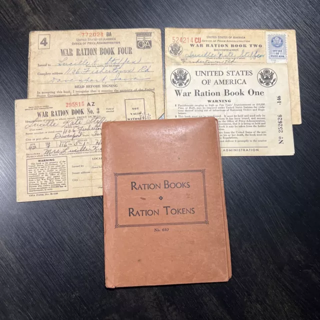 Vintage 1940s WW2 War Ration Books & Processed food coupon  w/ Unused Stamps