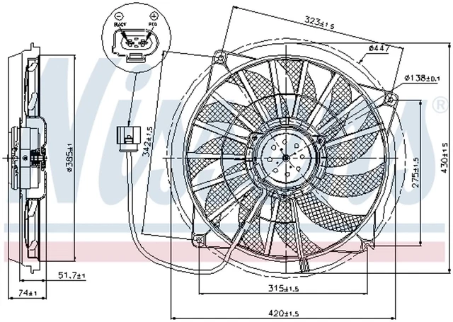 Ventola raffreddamento motore Nissens 85637 per Audi 8t3 a5 b6 b7 8e2 a4 8he 8ec 368 mm 8ED
