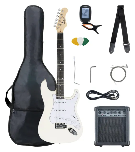 Top weiße E-Gitarre als Einsteiger Set mit Verstärker, Tuner, Gigbag und Saiten