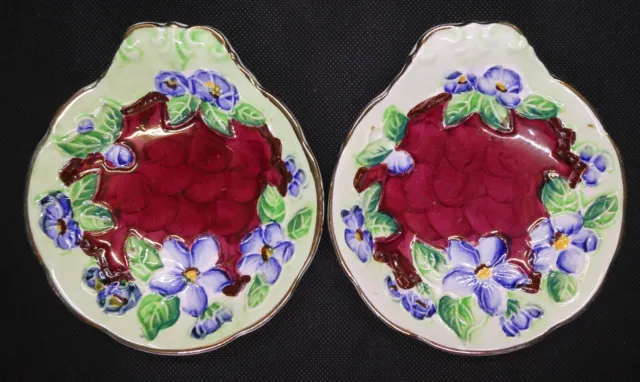 Two Maling Embossed Blossom Bough Lustre Floral Small Shell Dishes