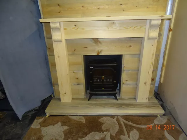 PINE CHUNKY FIRE SURROUND fireplace mantle WITH CORBELS free postage 2