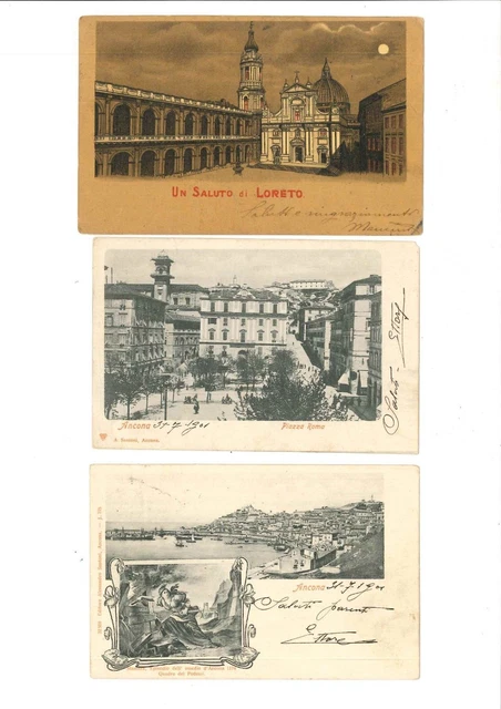 Lotto 3 cartoline antiche Ancona e Loreto viaggiate