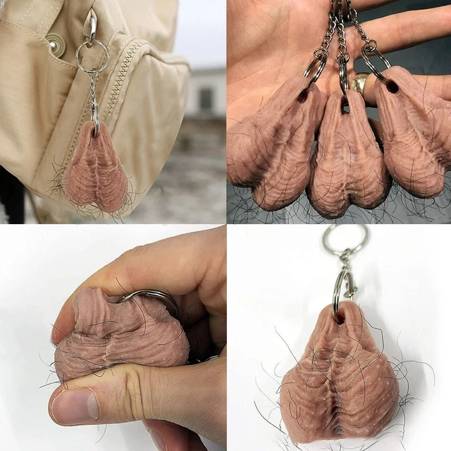 RUBBER HAIRY BALLS Keychain Testicle Design Bag Keychain Funny Keyring 5.83 PicClick UK