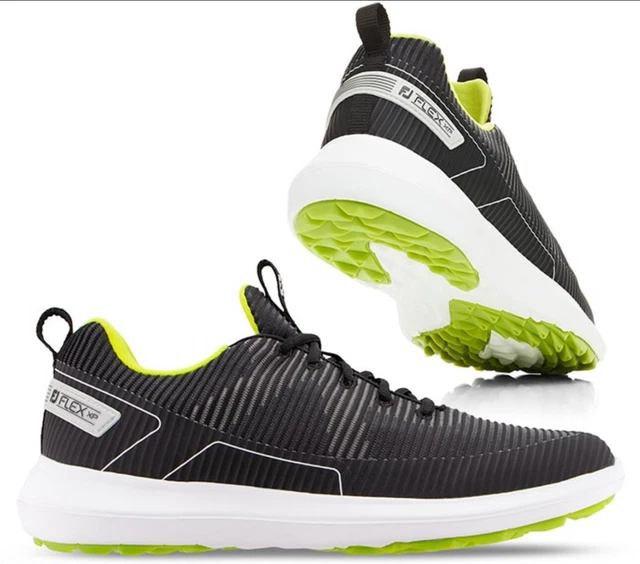 FOOTJOY FJ FLEX XP Black Lime Spike less Golf Shoes Size XW