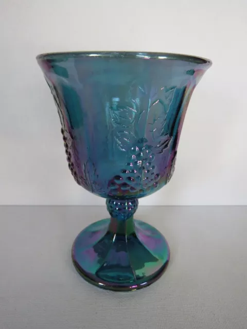 VTG Iridescent  BLUE Candy Dish Carnival glass~grapes & vines