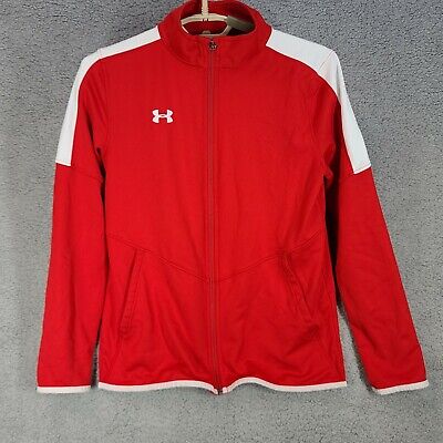 Under Armour Boys YXL Track Jacket Red White Color Block Full Zip Youth X-Large