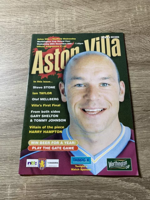 Aston Villa V Sheffield Wednesday Worthington Cup 28/11/01 2001-02 Programme