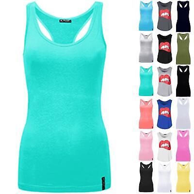 Womens Sleeveless Casual Muscle Racer Back Ladies Cotton Gymming Tank Vest Top