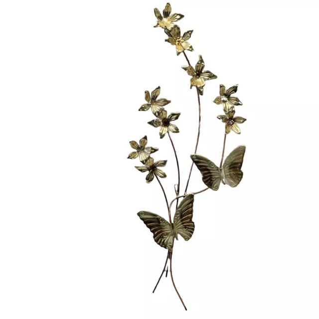 Brass Butterfly Dogwood Flowers Wall Hanging Homco Home Interior Curve L MCM Vtg