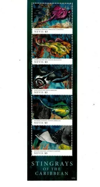 Nevis - 2012 - Stingrays of the Caribbean - Sheet of Five  - MNH