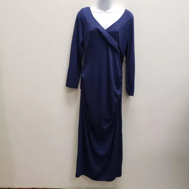 Armani Collezioni Womens Midi Faux Wrap Dress Size 16 Blue Long Sleeve V Neck