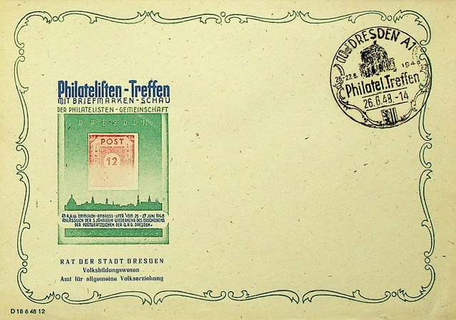 Deutschland 1948 Post WWII Dresden Philatelic Meeting Mit Stempel Show Abdeckung