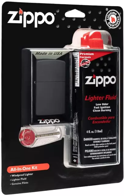 Zippo All-In-One Kit with Black Matte Windproof Lighter